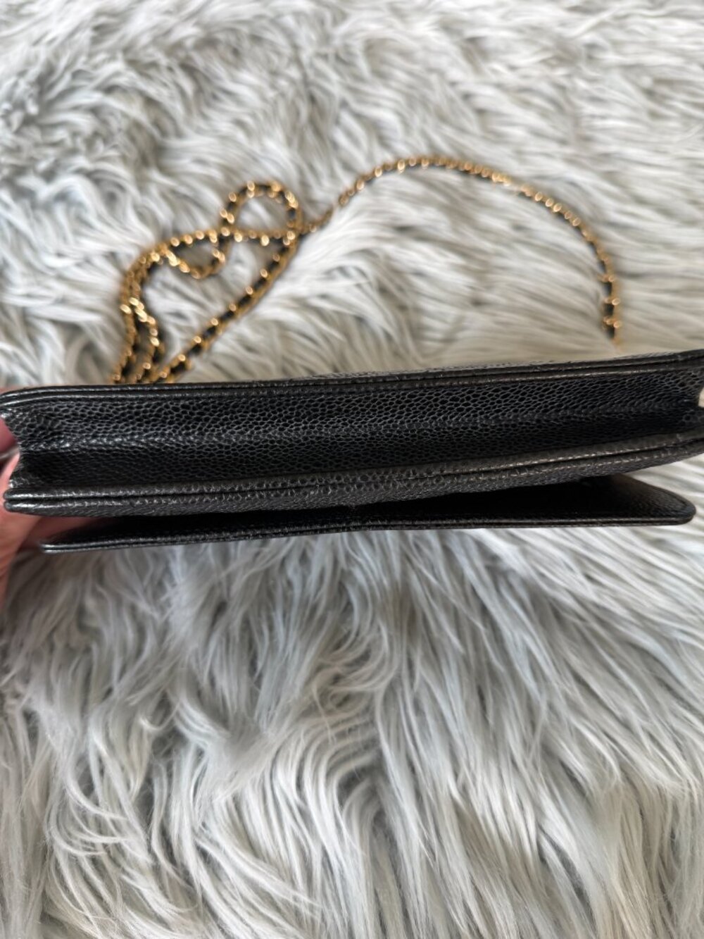 Authentic CHANEL Black Caviar Leather Wallet on Chain WOC Gold Hardware - Picture 7 of 11